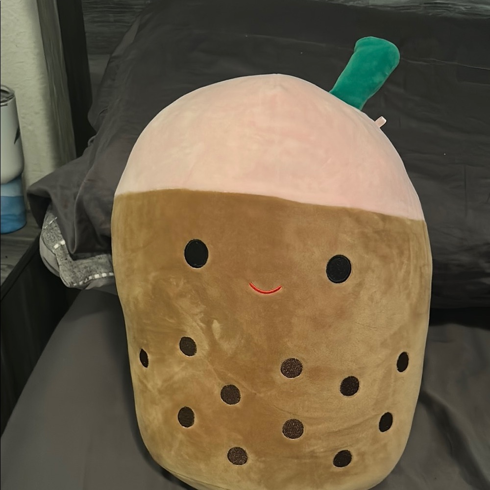 Squishmallow Bernice the Bubble Tea Pillow - Brown and Pink
